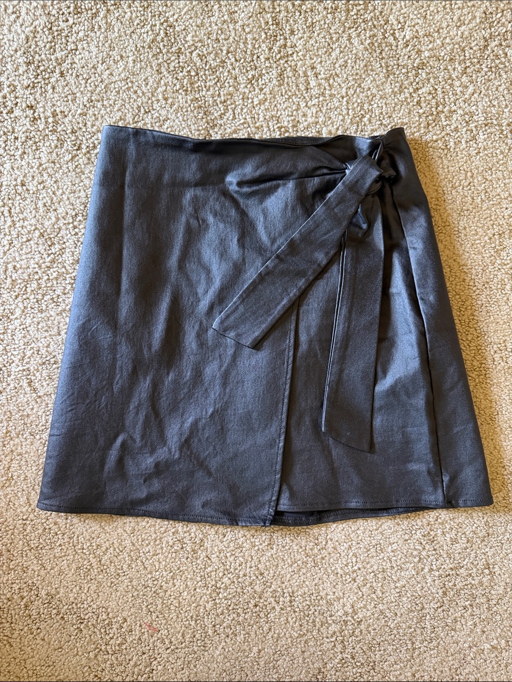 Altar’d State Black Faux Leather Wrap Mini Skirt with Waist Tie